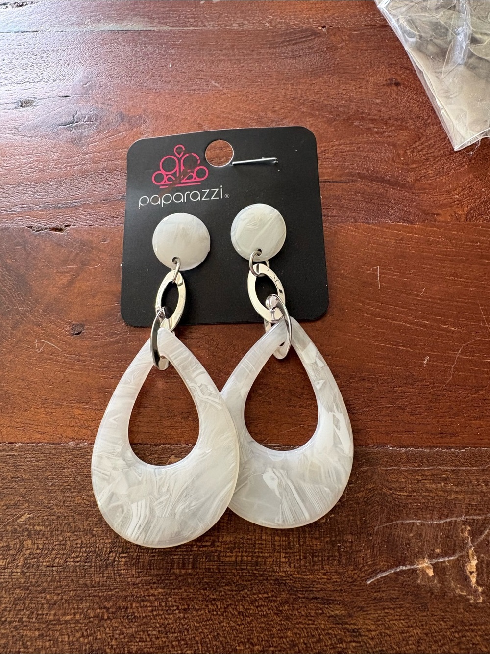paparazzi White Marbled Open Teardrop Dangle Earrings